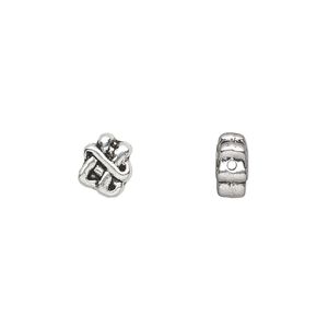 Bead, antique silver-plated "pewter" (zinc-based alloy), 9x7mm double-sided knot. Sold per pkg of 50.