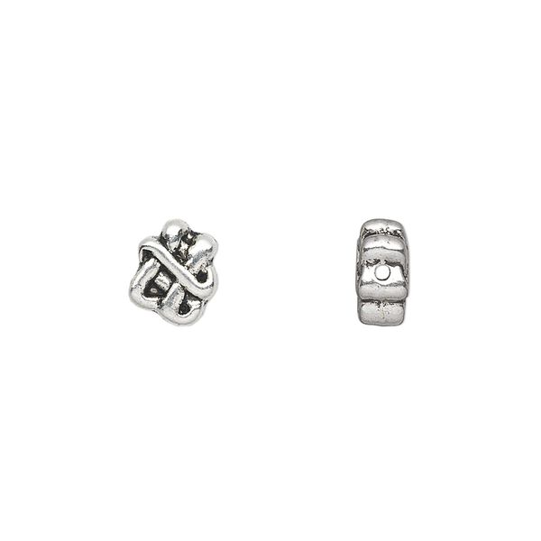 Bead, antique silver-plated "pewter" (zinc-based alloy), 9x7mm double-sided knot. Sold per pkg of 50. image number 0