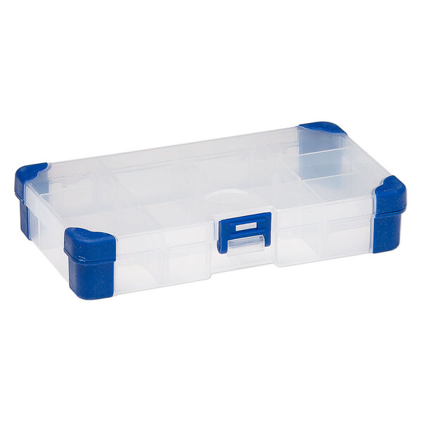 Organizer, acrylic and rubber, clear and blue, 6-1/2 x 3-1/2 x 1-1/4 inch rectangle, 4-12 adjustable compartments. Sold individually. image number 1