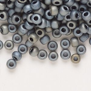 Seed bead, Miyuki, glass, pkg/250g, #6 rocaille, opaque matte metallic silver grey, (RR-2002).