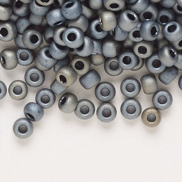 Seed bead, Miyuki, glass, pkg/250g, #6 rocaille, opaque matte metallic silver grey, (RR-2002). image number 0