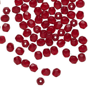 Bead 1pkg100, Czech fire-polished glass, translucent garnet red, 4mm faceted round.