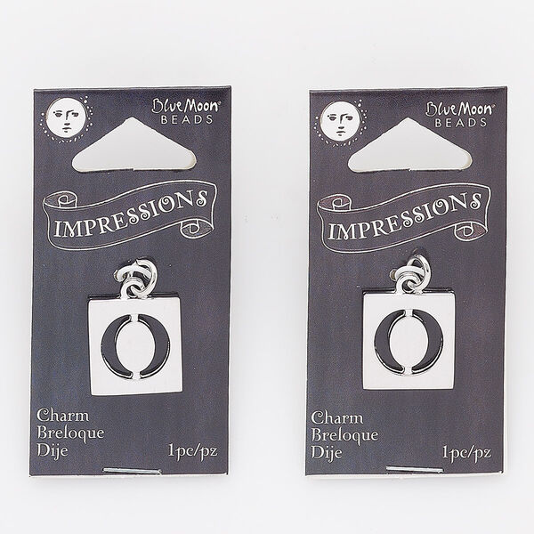 Drop, silver-finished "pewter" (zinc-based alloy) and steel, 16x15mm square with cutout alphabet letter "O." Sold per pkg of 2. image number 0