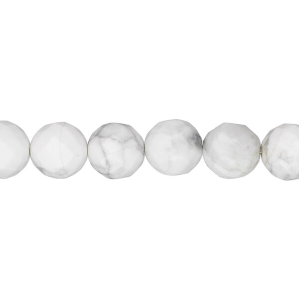 Bead, white howlite (natural), 8mm faceted round, B grade, Mohs hardness 3 to 3-1/2. Sold per 15-1/2" to 16" strand. image number 0