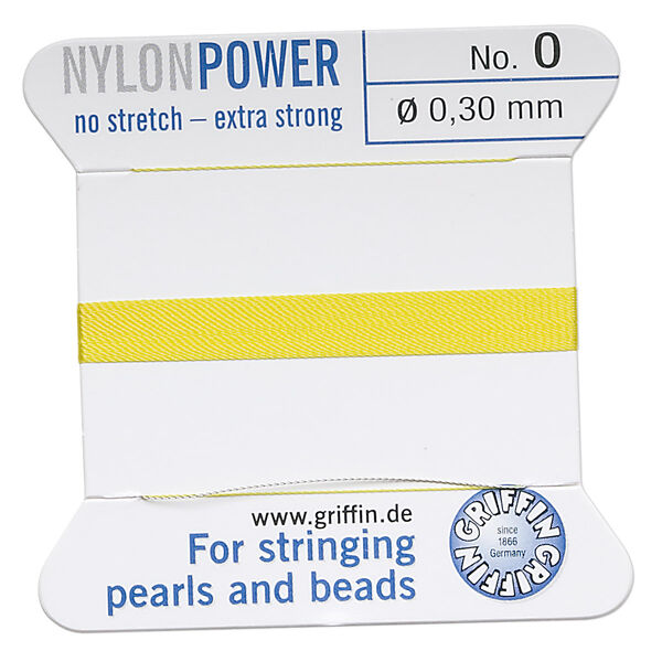 Thread, Griffin, nylon, yellow, size #0. Sold per 2-meter card (approximately 78 inches). image number 0