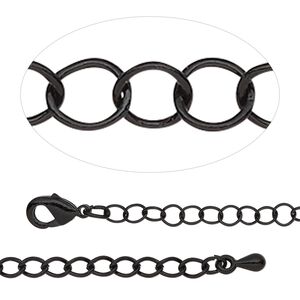 Chain 1pkg1 cable, 3.5mm round / lobster claw clasp, black-finished steel / brass 18 inch