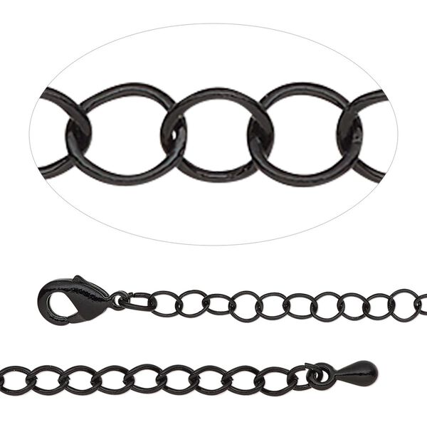 Chain, black-finished steel and brass, 3.5mm round cable, 18 inches with 2-inch extender chain and lobster claw clasp. Sold individually. image number 0
