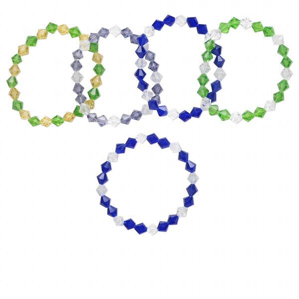 Bracelet mix, stretch, glass, multicolored, 8mm bicone, 7 inches. Sold per pkg of 5. image number 0