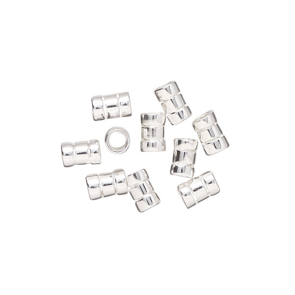 Crimp, sterling silver, 6x4mm tube, 2.5mm inside diameter. Sold per pkg of 10. image number 0