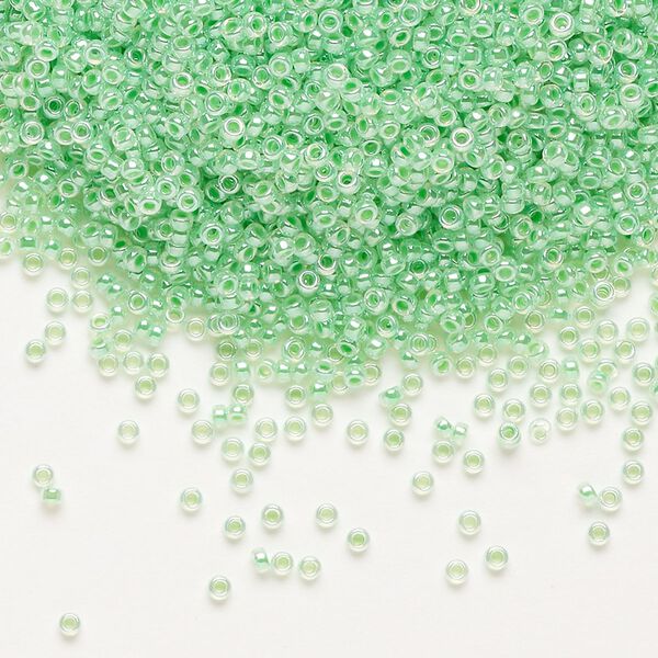 Seed bead, Miyuki, glass, pkg/250g, #15 rocaille, opaque inside dyed color luster mint green alabaster base (RR-520). image number 0