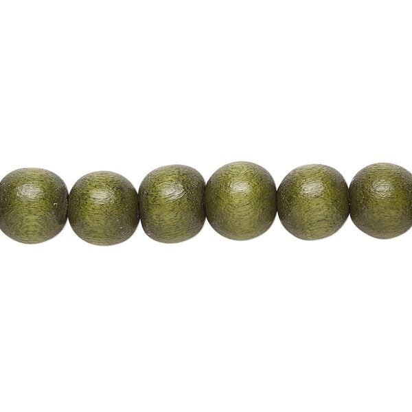 Bead 1pkg1, Taiwanese cheesewood (dyed / waxed), light forest green, 7-8mm round, 15-1/2 to 16 inches. image number 0