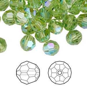 Bead 288pk peridot shimmer, Swarovski® 8mm round 5000