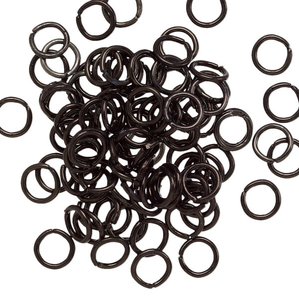 Jump ring, anodized aluminum, black, 6mm round, 4.2mm inside diameter, 18 gauge. Sold per pkg of 100. image number 0
