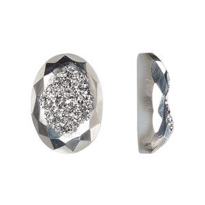 Druzy agate 1pkg1, hand-cut calibrated faceted oval cab 18x13mm