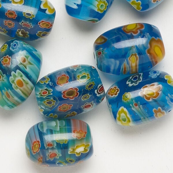 Millefiori glass 1pkg2oz, barrel bead translucent multicolored 17x12mm-18x13mm image number 0
