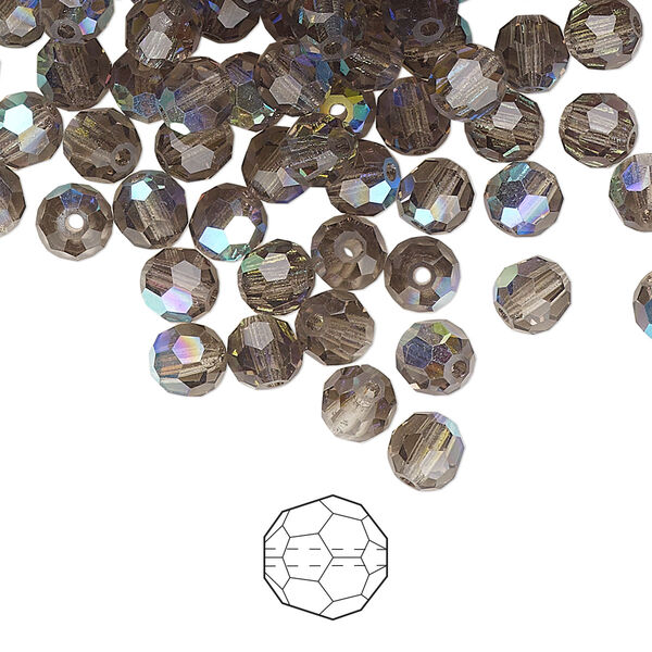 Bead 576pk black diamond AB, Preciosa Czech crystal 5mm round image number 0