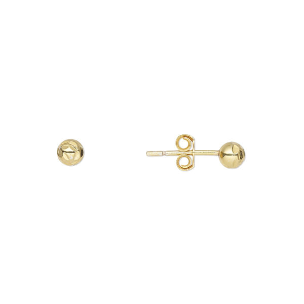 Earstud, gold-finished sterling silver, 4mm diamond-cut ball with post. Sold per pair. image number 0