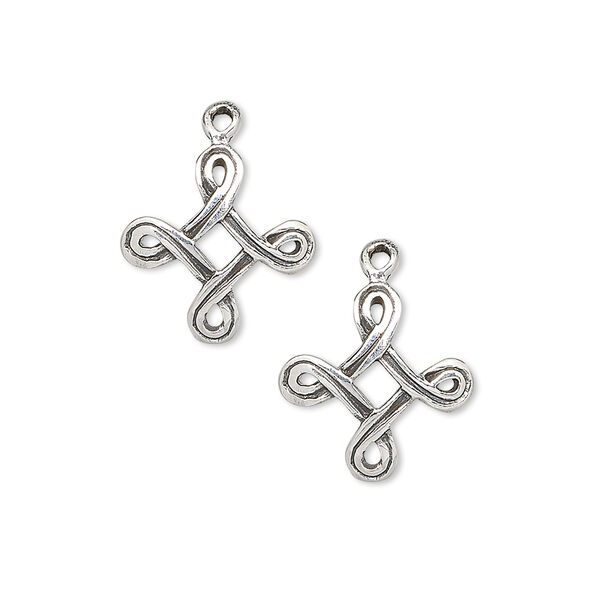 Drop, antiqued sterling silver, 14x14mm Celtic knot. Sold per pkg of 2. image number 0
