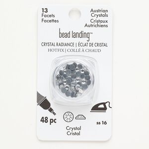 Flat back, hotfix rhinestone, pkg/48, 3.80-4.00mm hotfix round, SS16, crystal clear, foil back.
