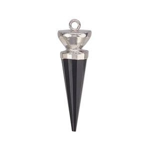 Focal, black onyx (dyed) / electroplated silver / silver-plated sterling silver, 30x9.5mm-31x10mm hand-cut faceted point. Sold individually.