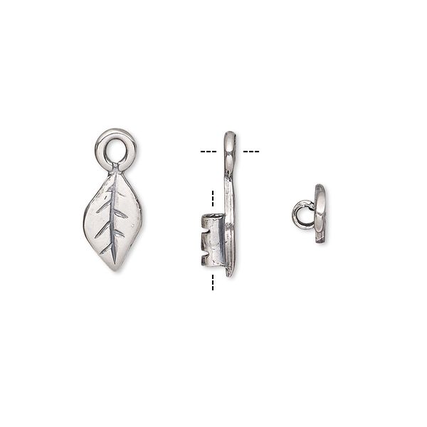 Crimp end, antique silver-plated brass, 10.5x6mm leaf with loop, 2mm inside diameter. Sold per pkg of 2. image number 0