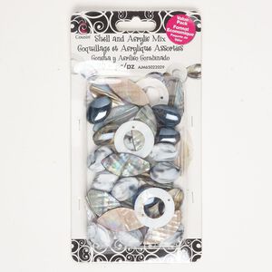 Bead / component / link mix 1pkg30, mother-of-pearl shell (natural) / black lip shell (natural) / acrylic, multicolored, 27x19mm-46x23mm mixed shapes.
