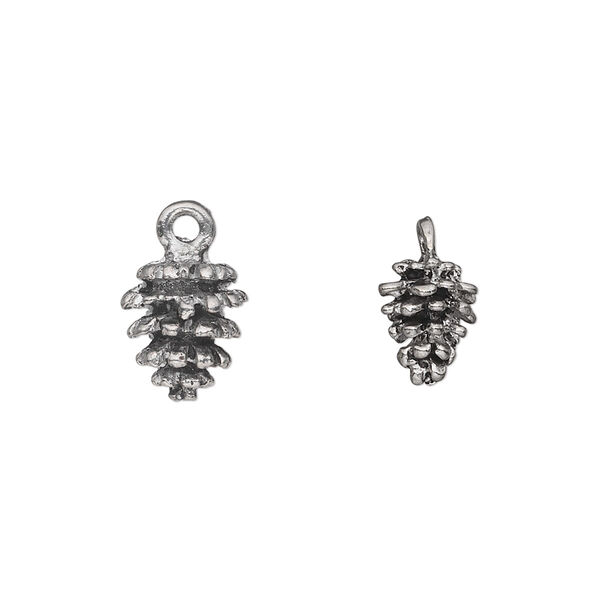 Charm, pewter (tin-based alloy), pkg/1, antiqued, 10.5x9mm double-sided fir cone. image number 0