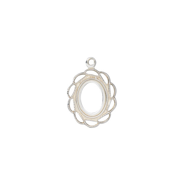 Drop, sterling silver, 14x12mm oval with 8x6mm oval setting and open back. Sold individually. image number 0