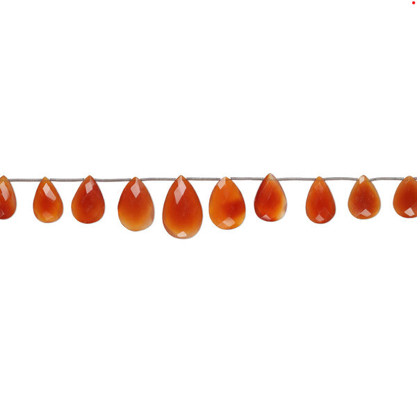 Carnelian 1pkg10, hand-cut top-drilled faceted puffed teardrop bead, graduated 16x12mm-33x24mm medium to dark image number 1