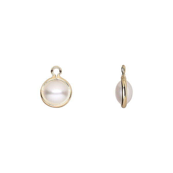 Drop, acrylic pearl and gold-finished brass, cream, 8.5mm double-sided round. Sold per pkg of 10. image number 0