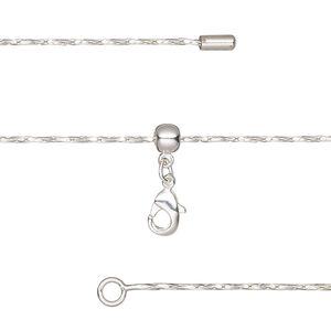 Chain 1pkg1 silver-plated Boston link, 0.9mm twisted / lobster claw clasp, brass adjustable 16-23.5 inch