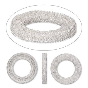 Component, silver-plated brass, 28mm two-sided round mesh donut with 2.5mm channel and flat back. Sold per pkg of 2.
