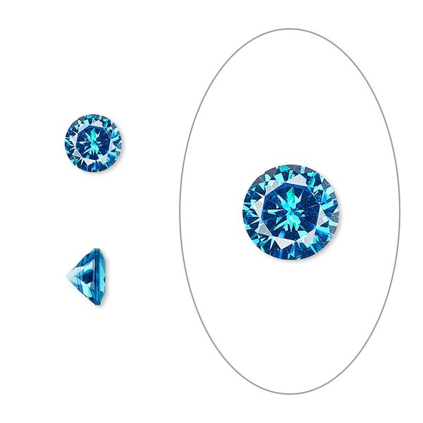 Gem, cubic zirconia, zircon blue, 6mm faceted round, Mohs hardness 8-1/2. Sold per pkg of 2. image number 0