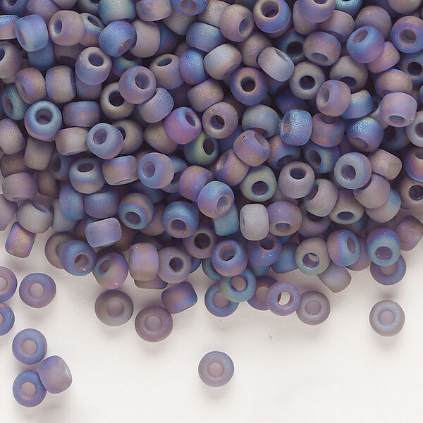 Seed bead, Dyna-Mites™, glass, transparent frosted rainbow purple, #6 round. Sold per 1/2 kilogram pkg. image number 0