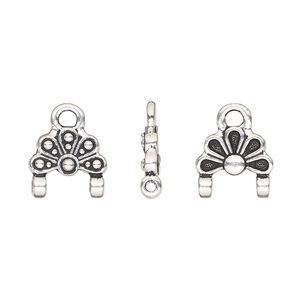 Link, TierraCast®, antique silver-plated pewter (tin-based alloy), 11.5x7mm double-sided oasis with 2 loops. Sold per pkg of 2.