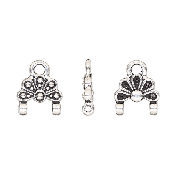 Link, TierraCast®, antique silver-plated pewter (tin-based alloy), 11.5x7mm double-sided oasis with 2 loops. Sold per pkg of 2. image number 0
