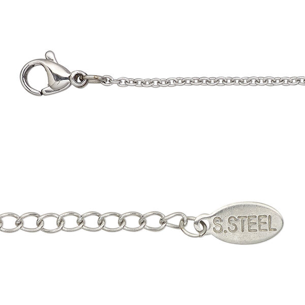 Chain, stainless steel, 1.5mm cable, 16 inches with 2-inch extender chain and lobster claw clasp. Sold individually. image number 0