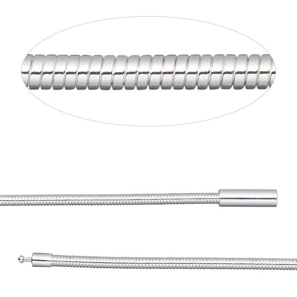 Chain, silver-plated brass, 3mm omega, 24 inches with pop-style clasp. Sold individually. image number 0