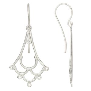 Ear wire 1pkg2 sterling silver, 40mm fancy teardrop / 6 closed loop, 19 gauge 1 pair