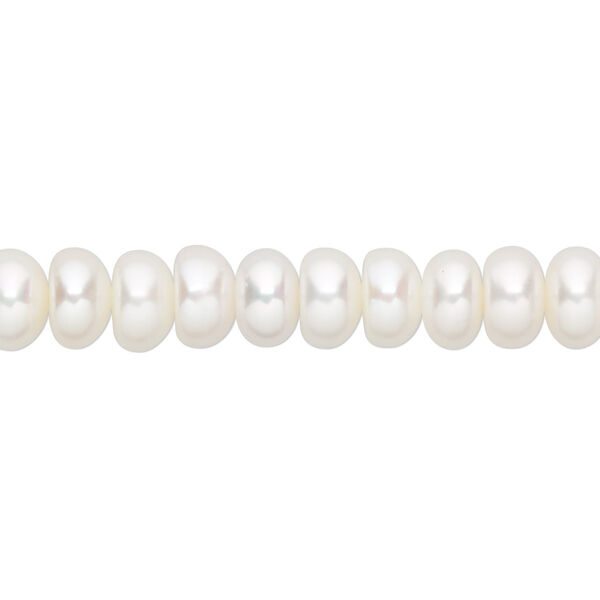 Pearl, cultured freshwater (bleached), white, 7-8mm button, B grade, Mohs hardness 2-1/2 to 4. Sold per 15-1/2" to 16" strand. image number 0