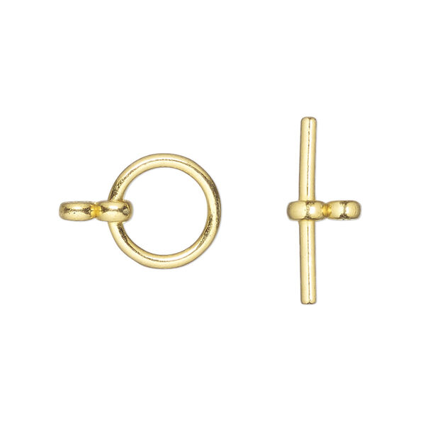 Clasp, toggle, gold-finished "pewter" (zinc-based alloy), 12mm round. Sold per pkg of 6. image number 0