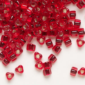 Seed bead, Miyuki 1pkg10g, glass, #5 triangle, transparent silver-lined ruby red (TR-1809)