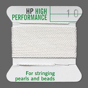 Thread, Griffin, synthetic multi-fiber, white, size #10. Sold per 2-meter card (approximately 78 inches).