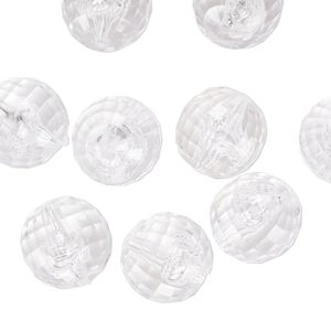 Bead, acrylic, transparent clear, 18mm faceted round. Sold per 25-gram pkg