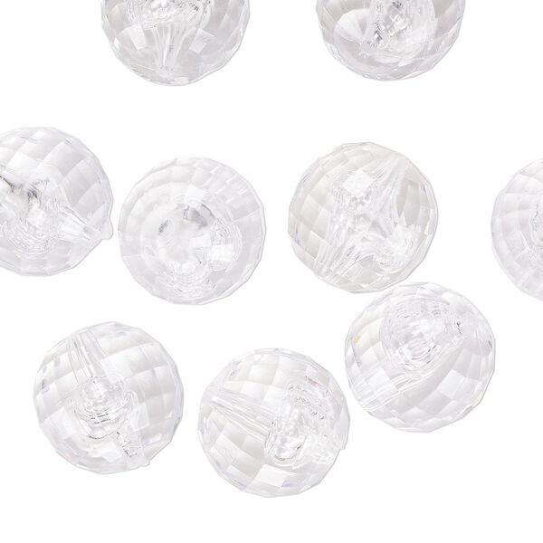 Bead, acrylic, transparent clear, 18mm faceted round. Sold per 25-gram pkg image number 0