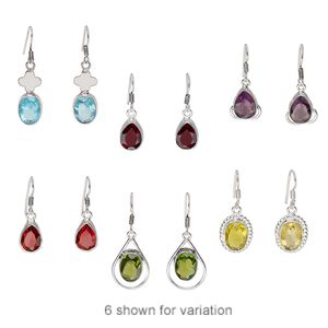 Earring mix 1pkg6, glass with silver- and antique silver-finished brass, mixed colors, 1-1/4 inch to 1-3/4 inch oval and teardrop with fishhook ear wire. 3 pairs.