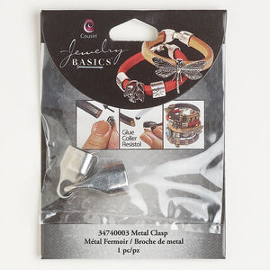 Clasp hook&eye 1pkg1 "pewter" (zinc alloy), 37x13mm / 10x7mm glue-in ends, antique silver-finished 1-strand