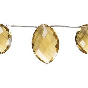 Golden quartz 1pkg3, hand-cut top-drilled faceted puffed marquise bead 16x12mm / 21x15mm