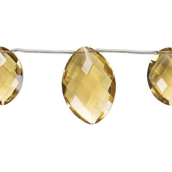 Golden quartz 1pkg3, hand-cut top-drilled faceted puffed marquise bead 16x12mm / 21x15mm image number 0