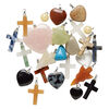 Multi-gemstone / glass / steel 1pkg25, silver finish mixed shape pendant mix 10mm-35x35mm image number 1